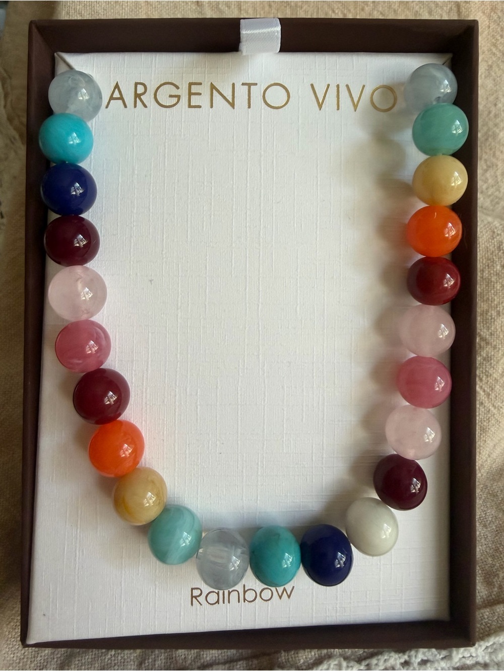 NEW~Argento Vivo Multicolor Glossy Natural Stone Bead Necklace 16”+ 2 “ extender